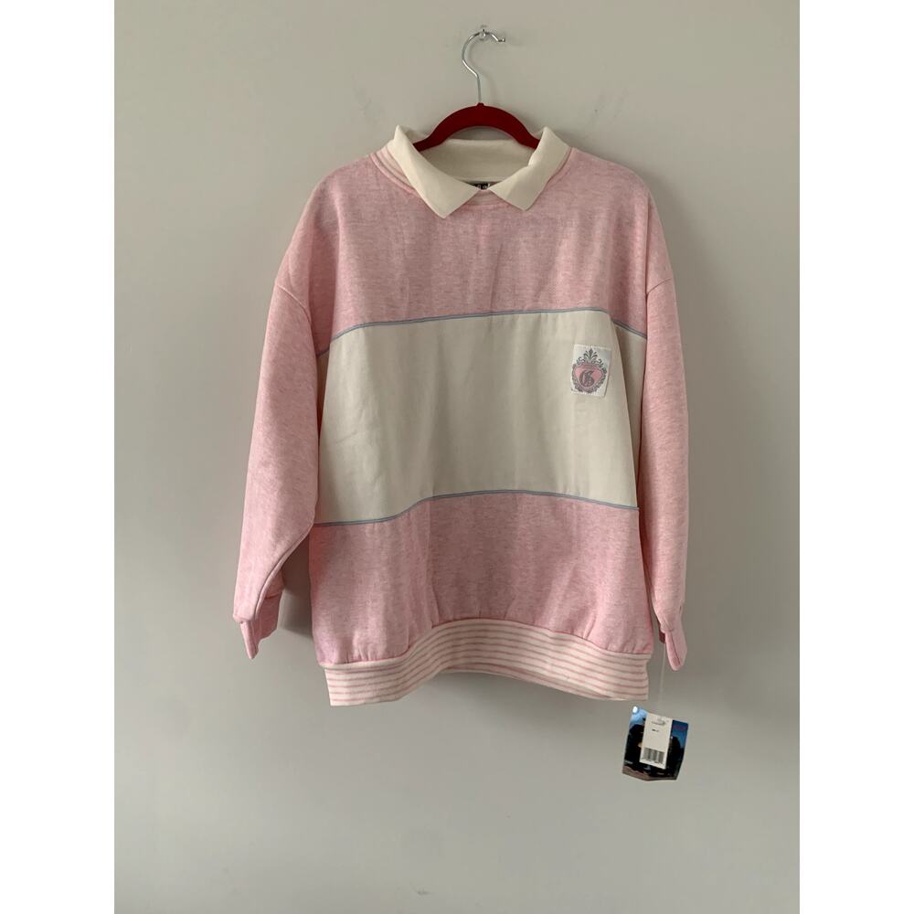 NEW Vintage Collared Pink White Striped Gitano Sweatshirt Size 42 / 22 W
